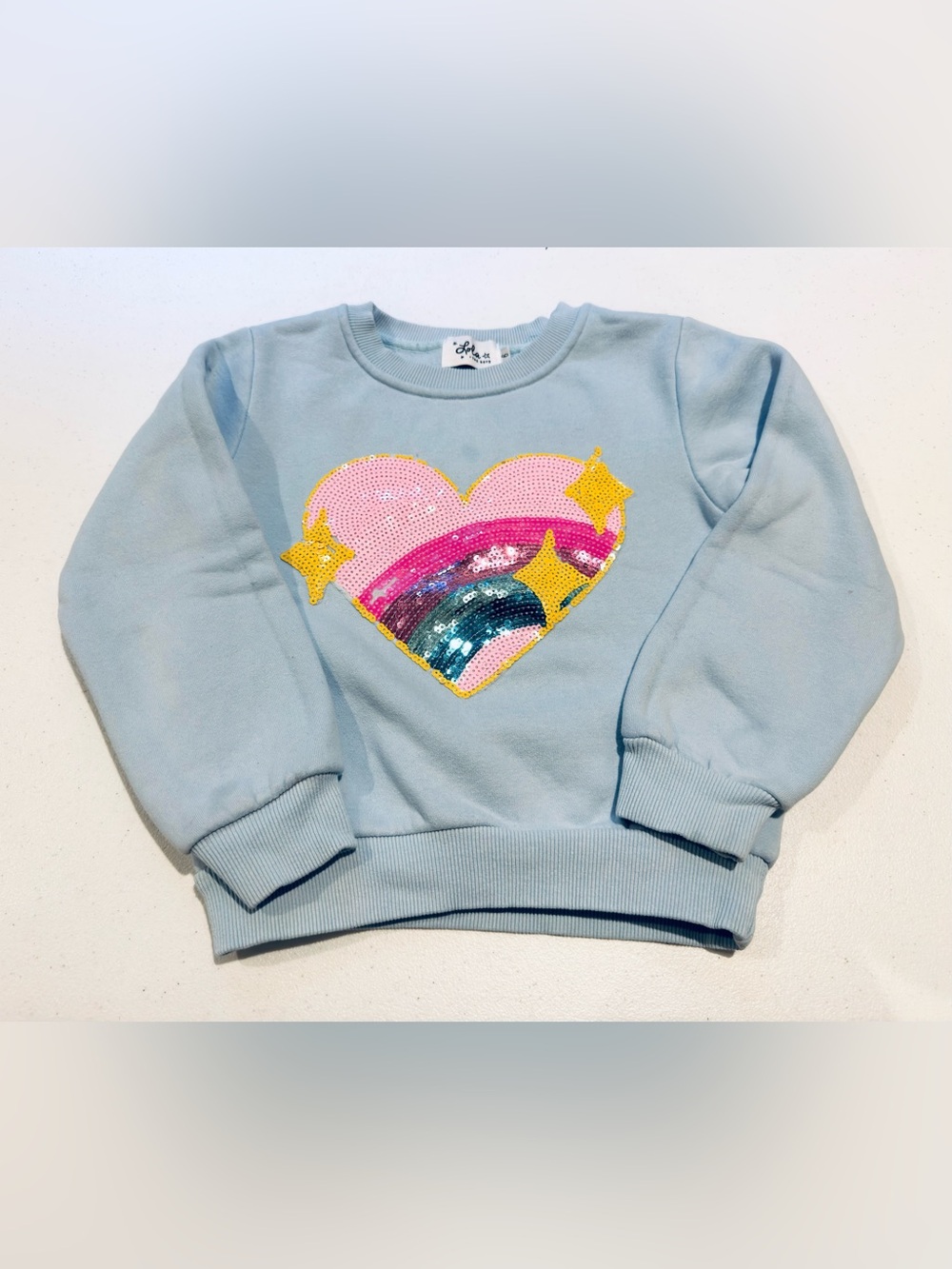 Lola and the Boys Heart Rainbow Sequin Long Sleeve Crewneck Sweatshirt size 6.